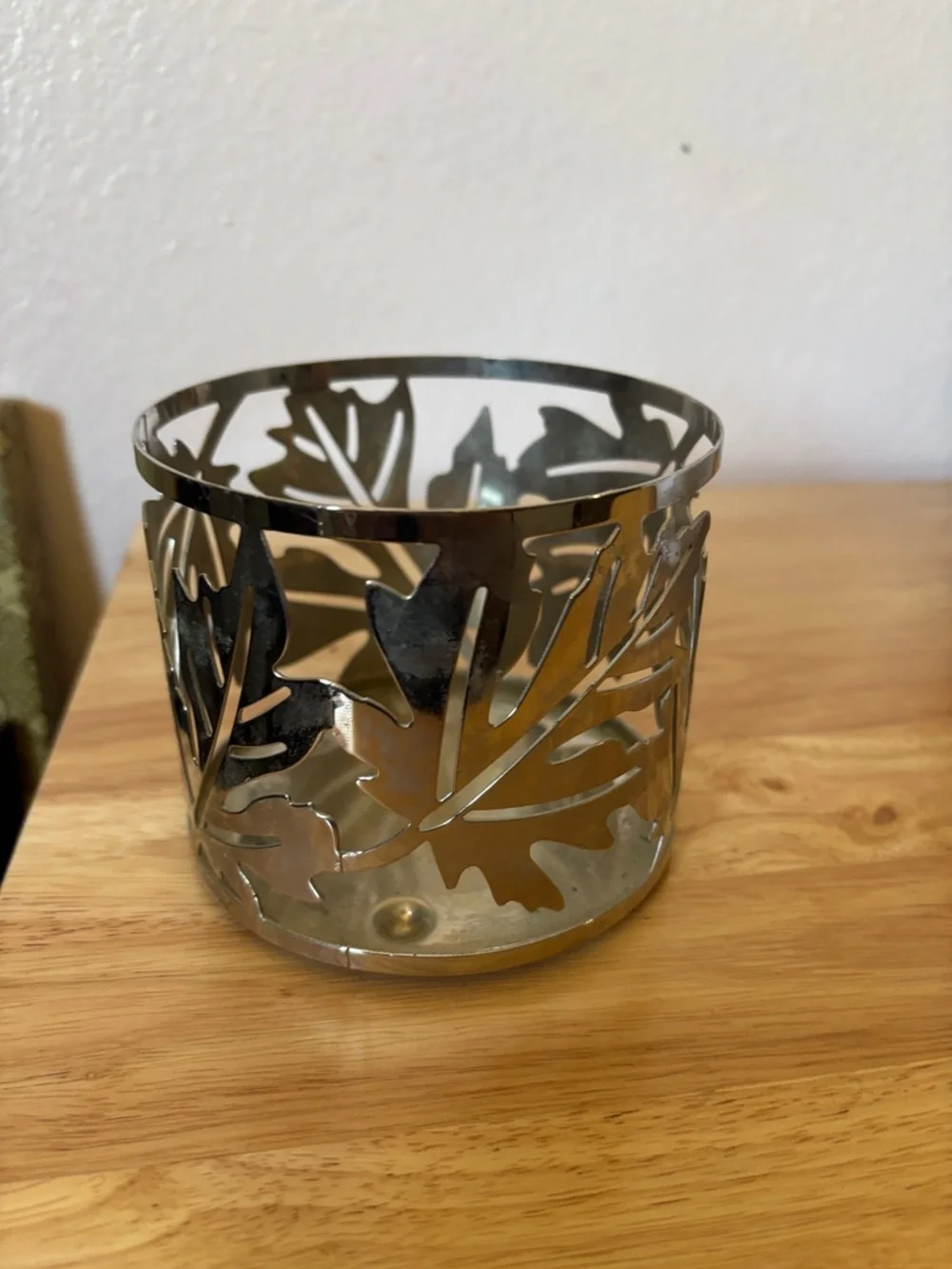 Slatkin & Co Metal Leaf Candle Holder With Leaf Cutout